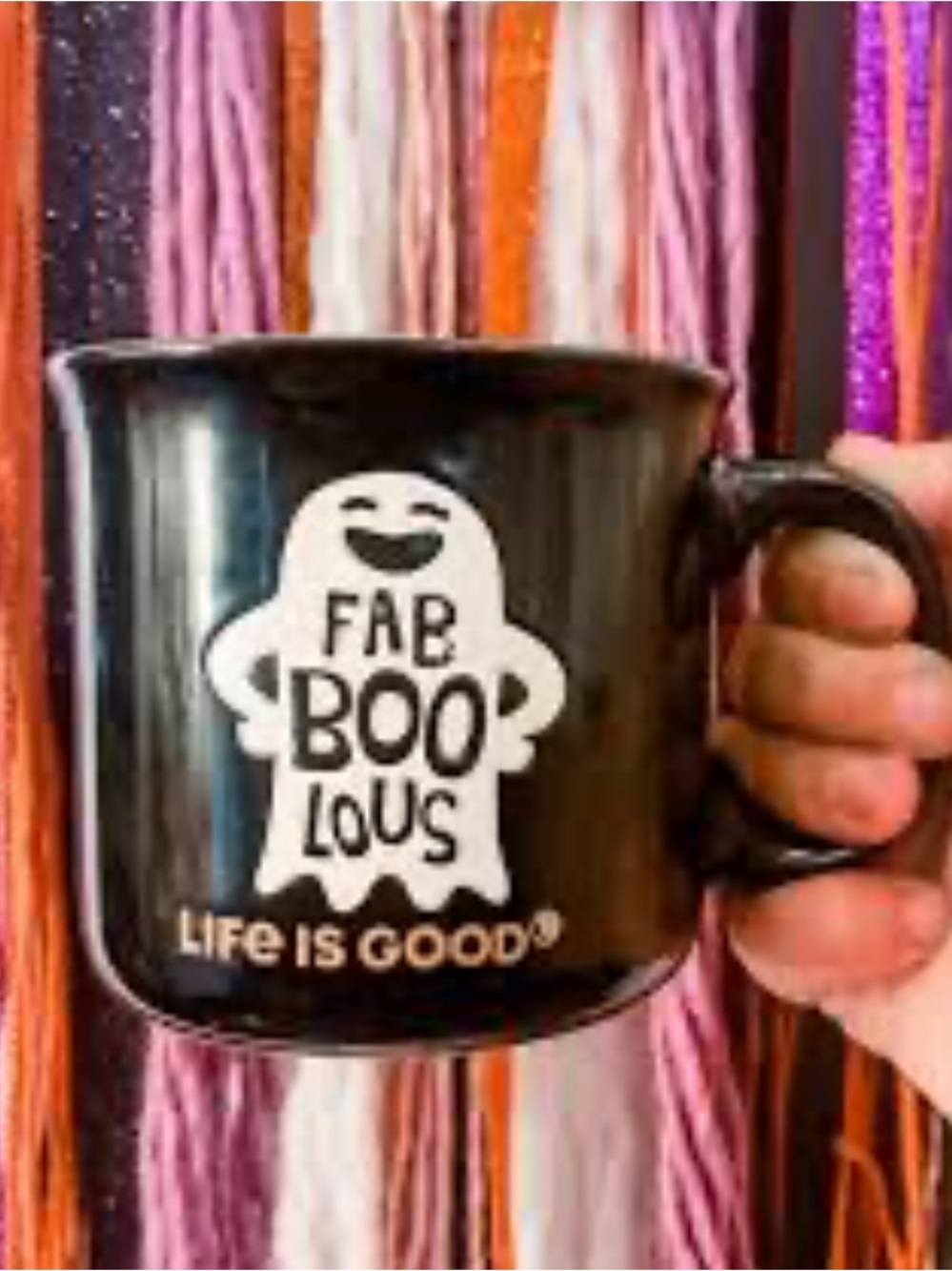 LIFE IS GOOD Fab Boo Lous Black White Ghost Mug